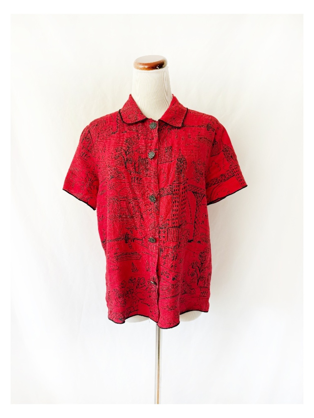 Vintage NYC Red Linen Shirt Small